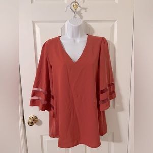 Coral Blouse - Long Sleeve with peekaboo seam - Medium